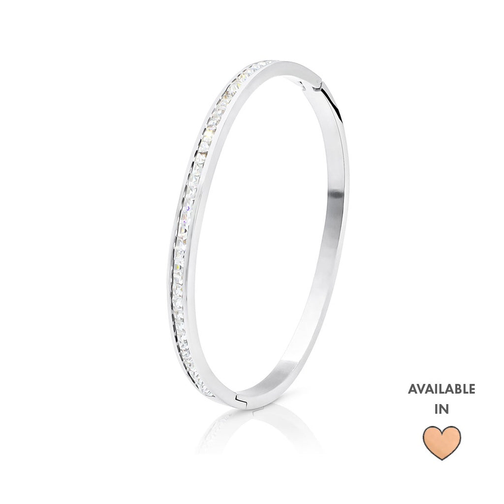 SO SEOUL Allista Classic Single-Band Bangle with Emerald Square Cubic Zirconia in Hinged Silver or Rose Gold