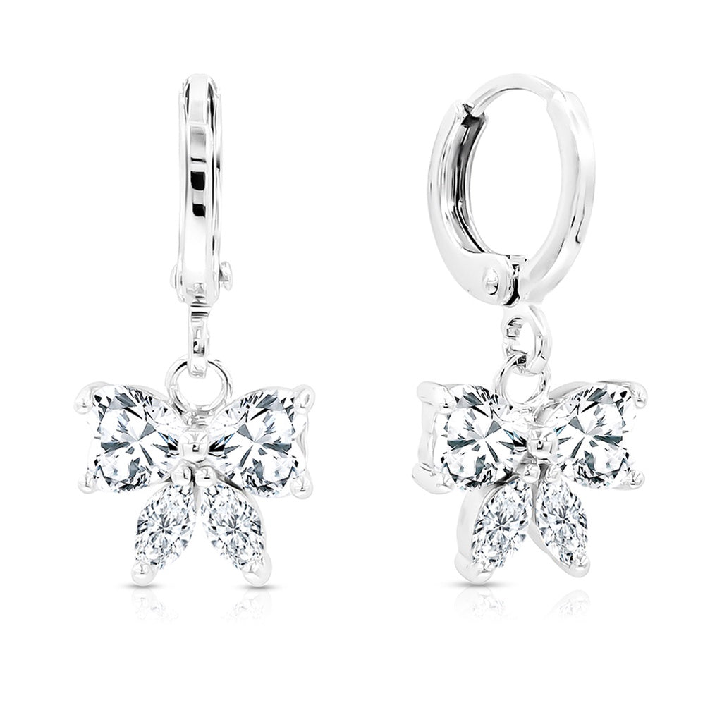 SO SEOUL Graceful Ribbon Bow Design Diamond Simulant Cubic Zirconia Hoop or Clip-On Earrings