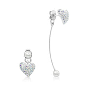 SO SEOUL Amora Love Heart Austrian Crystal with Pearl Drop Mismatched Earring Jackets