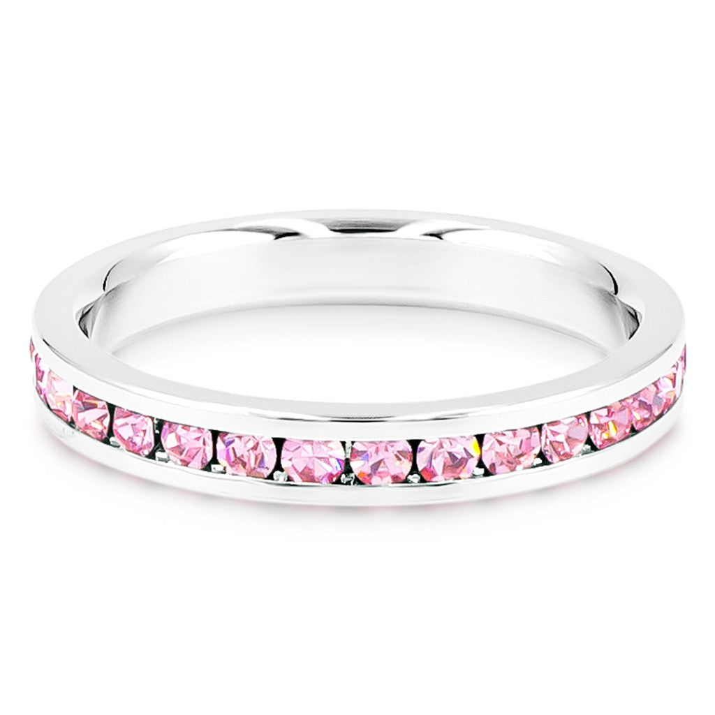 SO SEOUL Chiara Classic Ring with Aurore Boreale, Pink, and Blue Austrian Crystal Encrusted Single Row Band