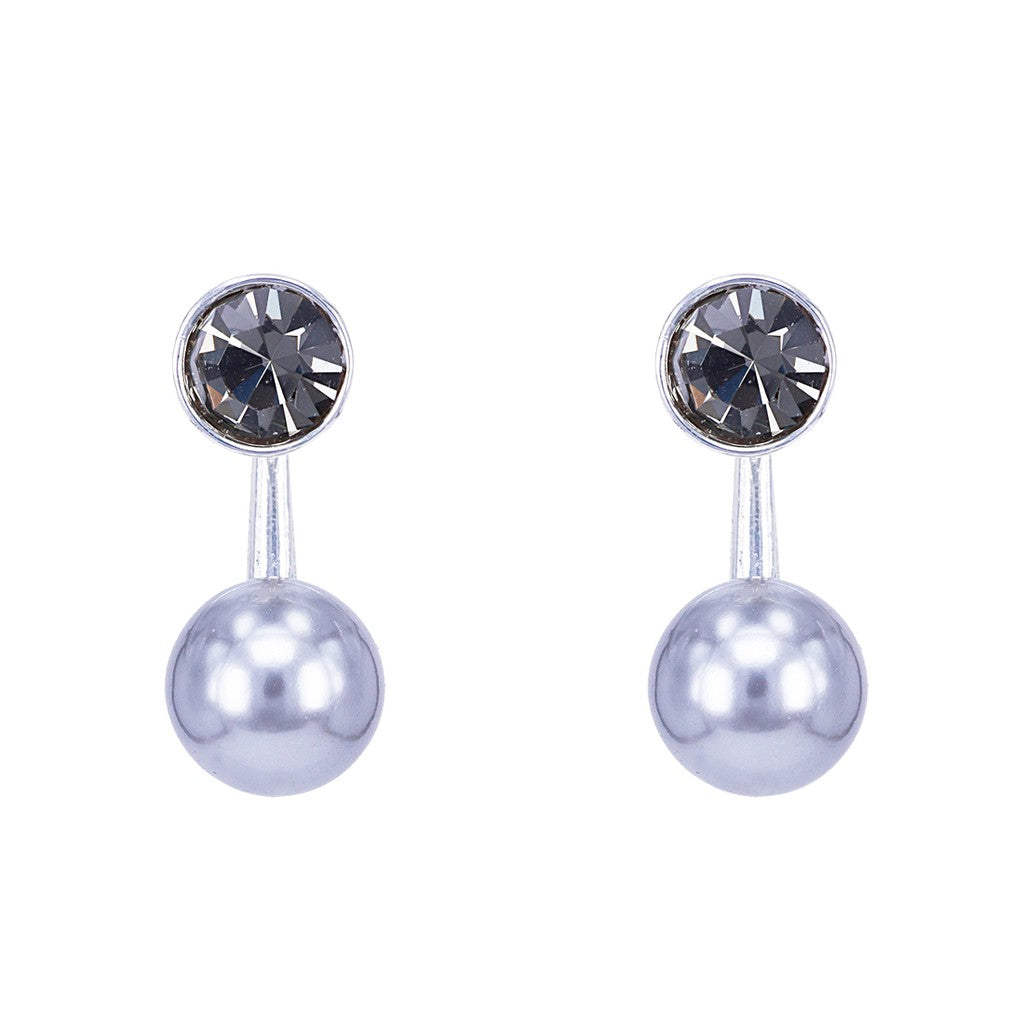 SO SEOUL Exquisite Dangle Earrings with Black Swarovski® Crystal and Light Grey Pearl