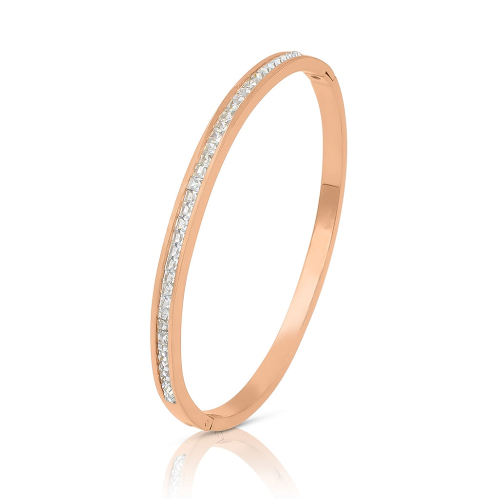 SO SEOUL Allista Classic Single-Band Bangle with Emerald Square Cubic Zirconia in Hinged Silver or Rose Gold