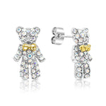 Load image into Gallery viewer, SO SEOUL Hello Teddy Bear Aurore Boreale Crystals and Mixed Metal Bow Stud Earrings

