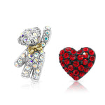 Load image into Gallery viewer, SO SEOUL &#39;Pretty Teddy&#39; Bear and Red Heart Mismatched Austrian Crystal Stud Earrings
