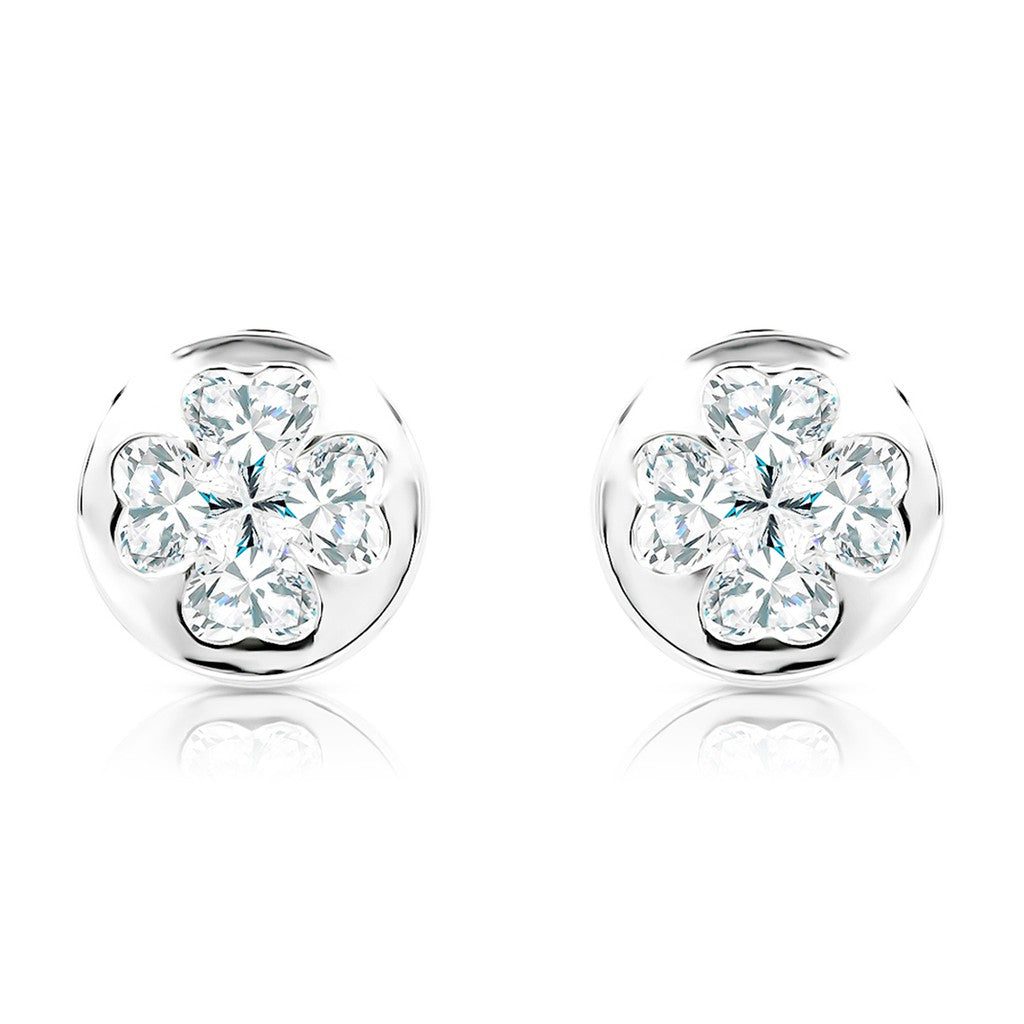 SO SEOUL Alette Circular Four-Leaf Clover Diamond Simulant Cubic Zirconia Stud Earrings