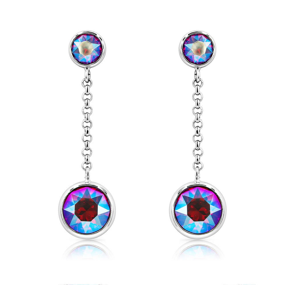 SO SEOUL Bella Light Sapphire or Light Siam Shimmer Swarovski® Crystal and Silver Chain Dangle Earrings