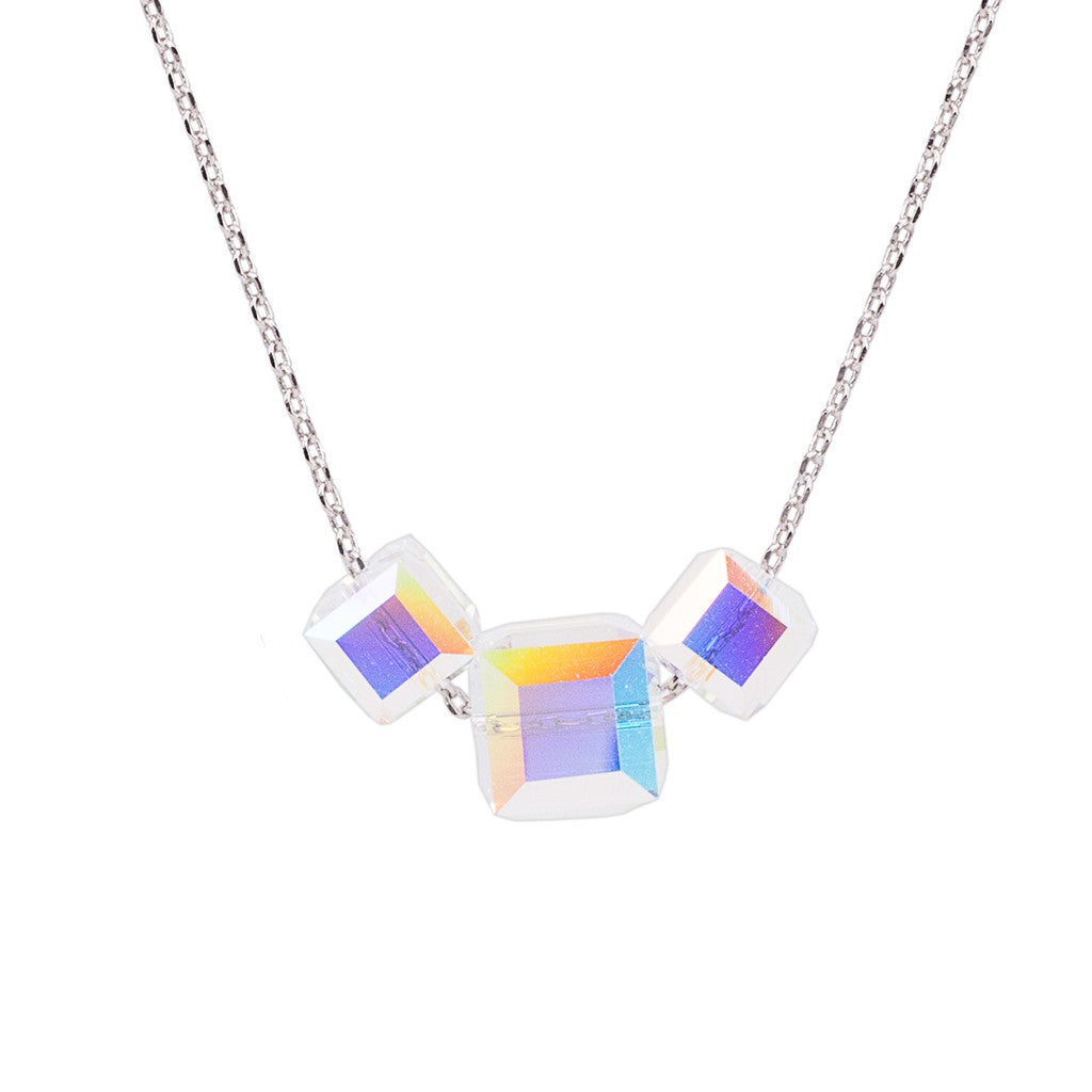 SO SEOUL Aurora Boreale Swarovski® Crystal Cube Stud Earrings and Necklace Jewelry Set
