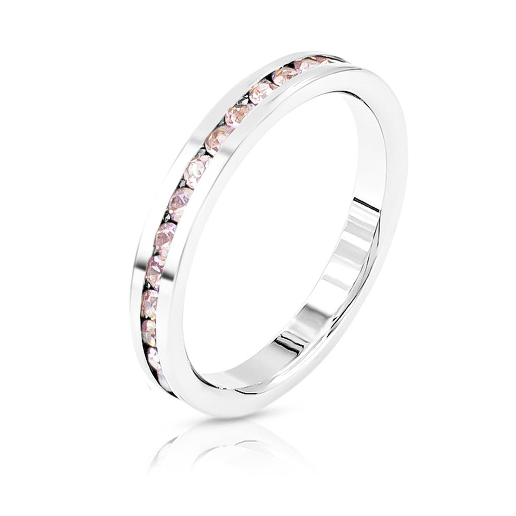 SO SEOUL Chiara Classic Ring with Aurore Boreale, Pink, and Blue Austrian Crystal Encrusted Single Row Band