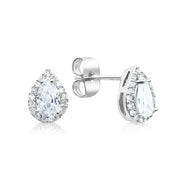 SO SEOUL Halo Pear-Shaped Diamond Simulant Cubic Zirconia Stud Earrings