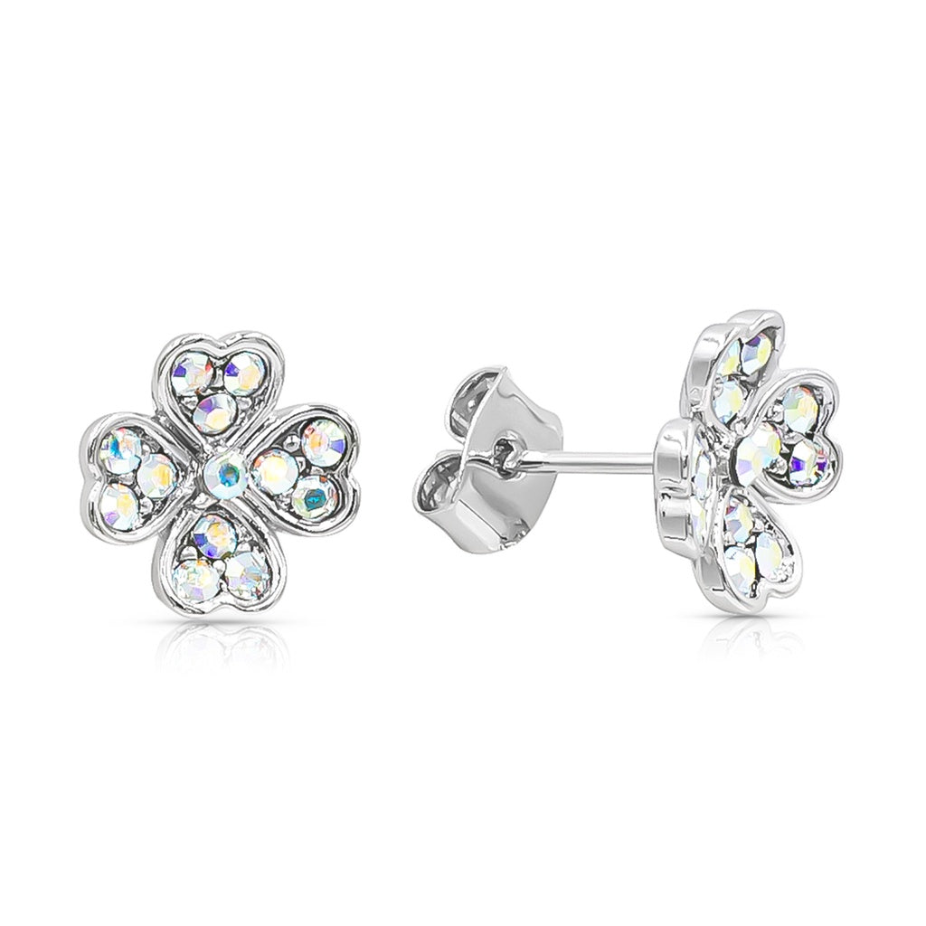 SO SEOUL Alette Clover Aurore Boreale Crystals with Stud Earrings