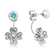 SO SEOUL Alette Four-Leaf Clover Heart Design with Round Aurore Boreale Austrian Crystal Dangle Earring Jackets
