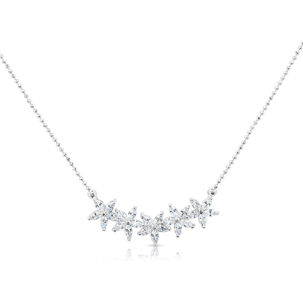 SO SEOUL Leilani Quintuple Flower Pendant Necklace with Cubic Zirconia on Fixed Ball Chain