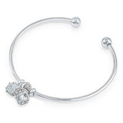 SO SEOUL Atlas Double Sphere with Diamond Simulant Cubic Zirconia Charm Adjustable Cuff Bangle