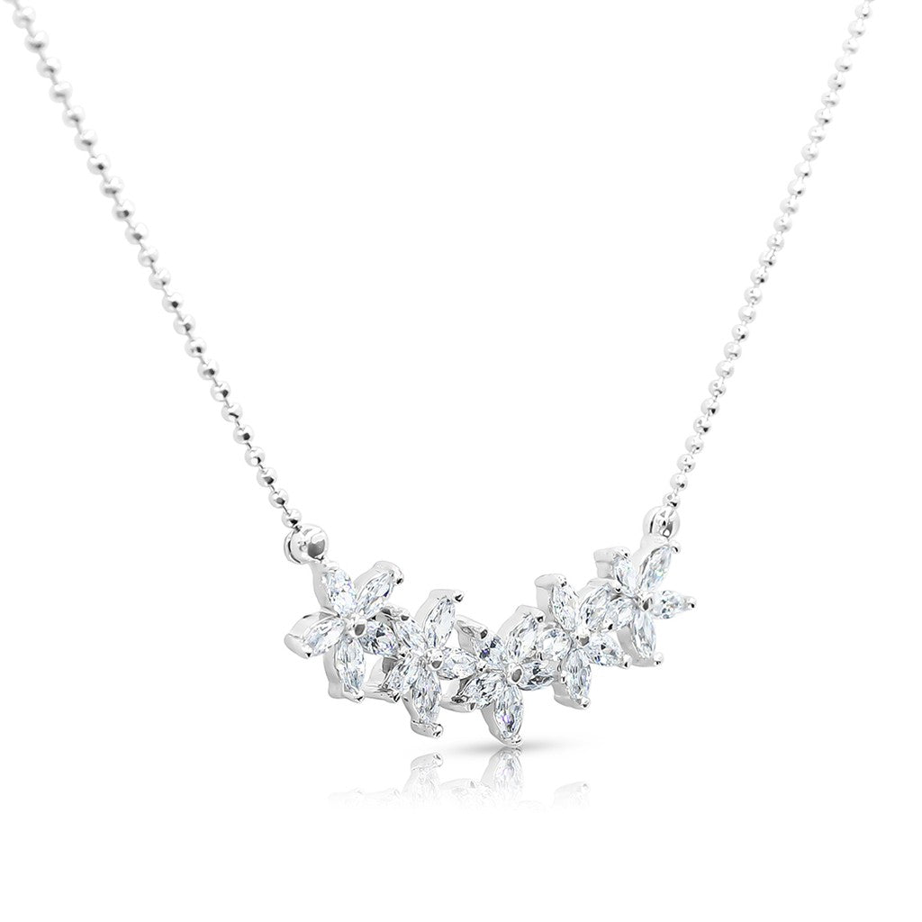SO SEOUL Leilani Quintuple Flower Pendant Necklace with Cubic Zirconia on Fixed Ball Chain