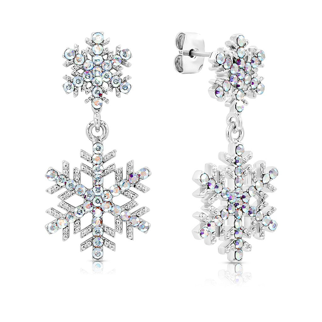 SO SEOUL 'Let it Snow' Aurore Boreale Crystal Snowflake Dangle Earrings
