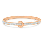 SO SEOUL Olivia Orbit Round Circle Double Row Insets Austrian Crystal Rose Gold Side Hinged Bangle