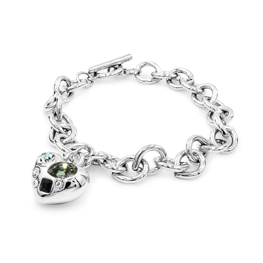 SO SEOUL Amora Love Heart Charm Bracelet with Mixed Colour Austrian Crystal on Interlocking T-Bar Link Design