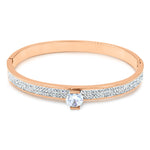 Load image into Gallery viewer, SO SEOUL Chentel Elegance Rose Gold Bangle with Dual Row White Austrian Crystals and Solitaire Diamond Simulant
