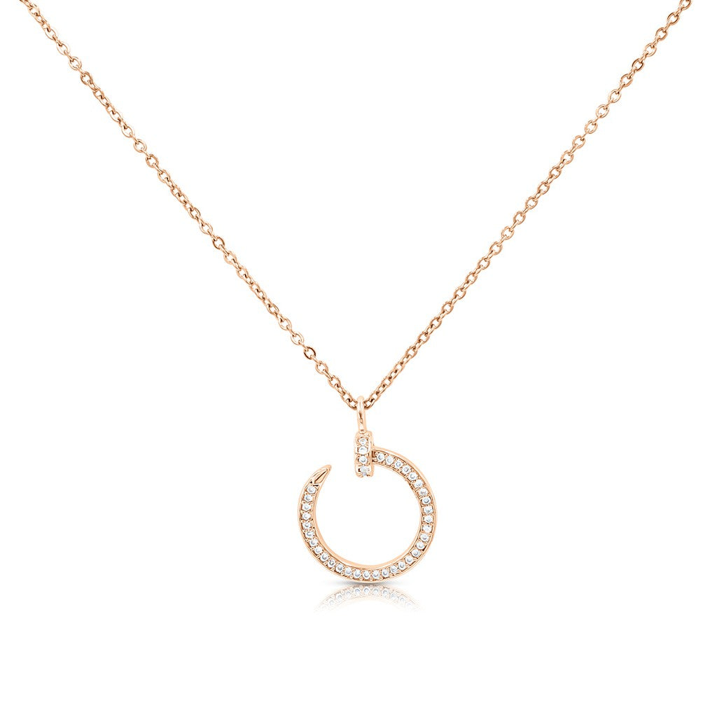 SO SEOUL Crescent Elegance Zirconia Rose Gold Pendant Necklace