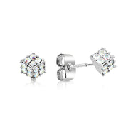 SO SEOUL 'Sequoia' 3D Cube Aurore Boreale Austrian Crystal Stud Earrings