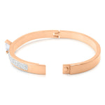Load image into Gallery viewer, SO SEOUL Chentel Elegance Rose Gold Bangle with Dual Row White Austrian Crystals and Solitaire Diamond Simulant
