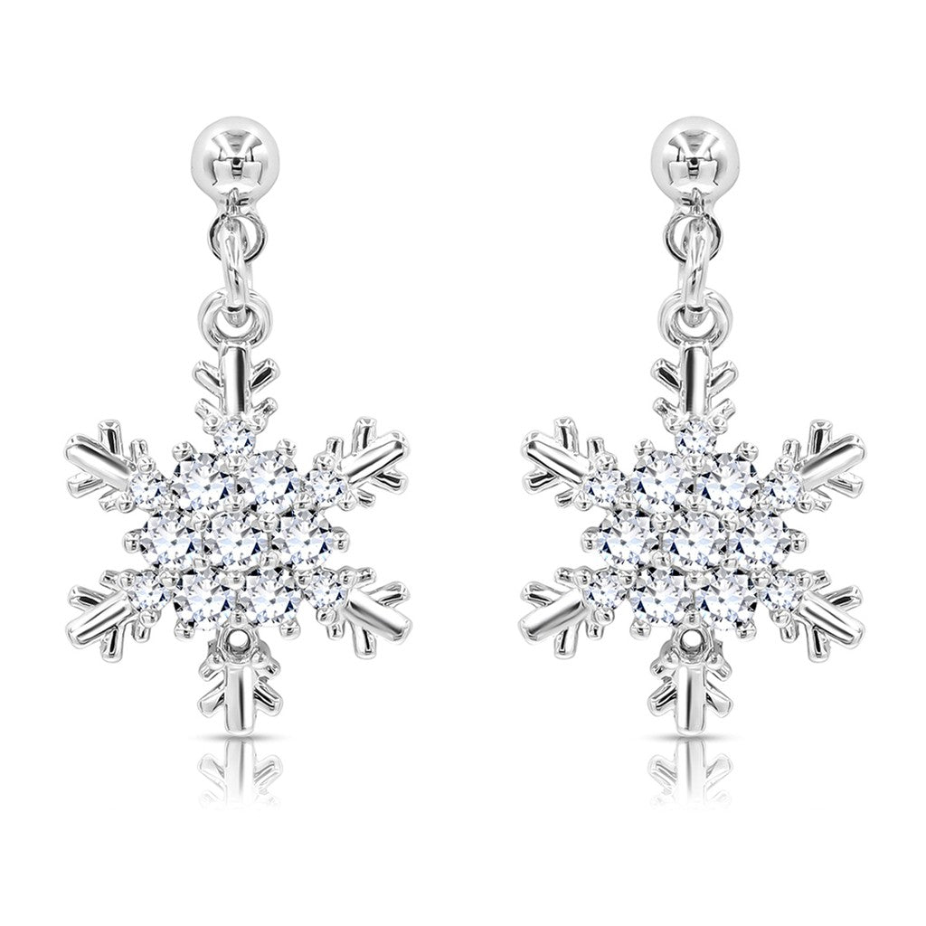 SO SEOUL 'Let it Snow' Cubic Zirconia Snowflake Dangle Stud Earrings