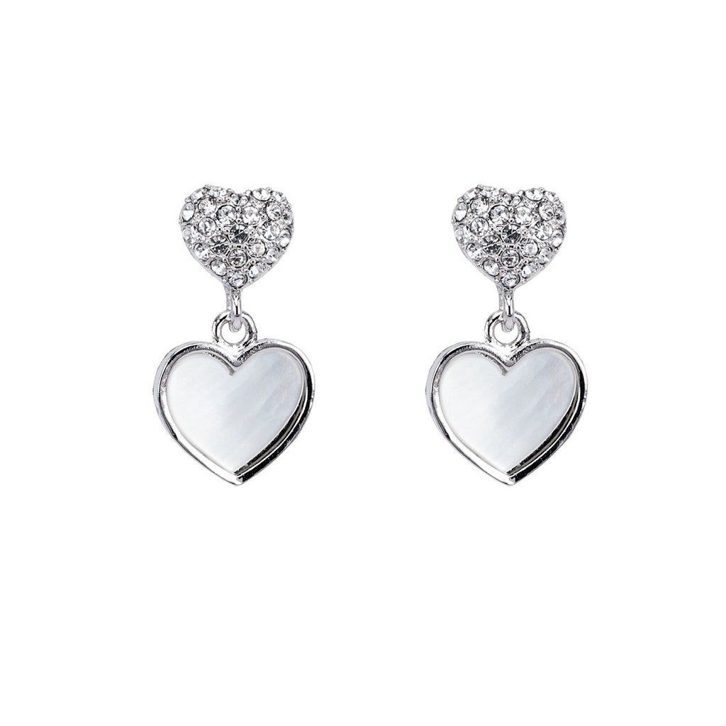 SO SEOUL Claire Heart-Shaped Mother of Pearl and Austrian Crystal Earrings and Necklace Set