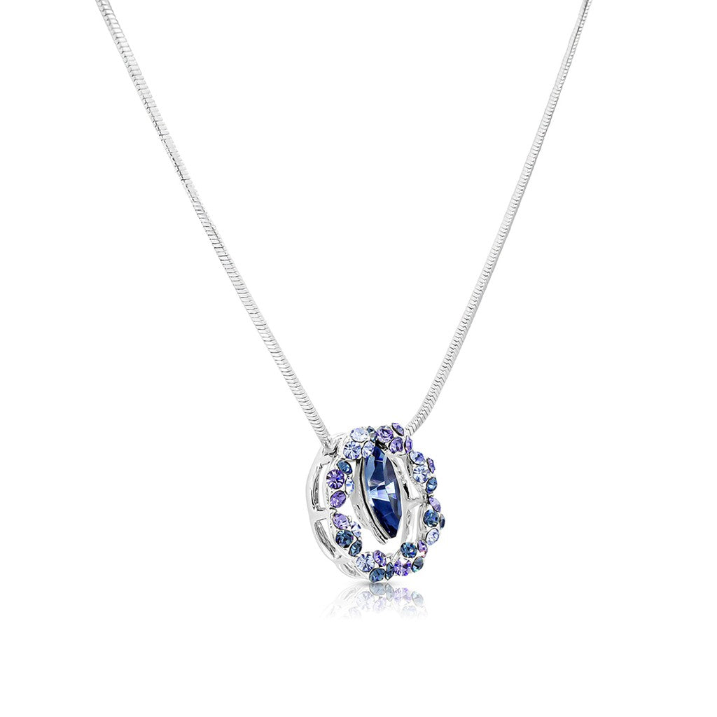 SO SEOUL Montana Blue and Lavender Swarovski® Crystal Halo Pendant Necklace