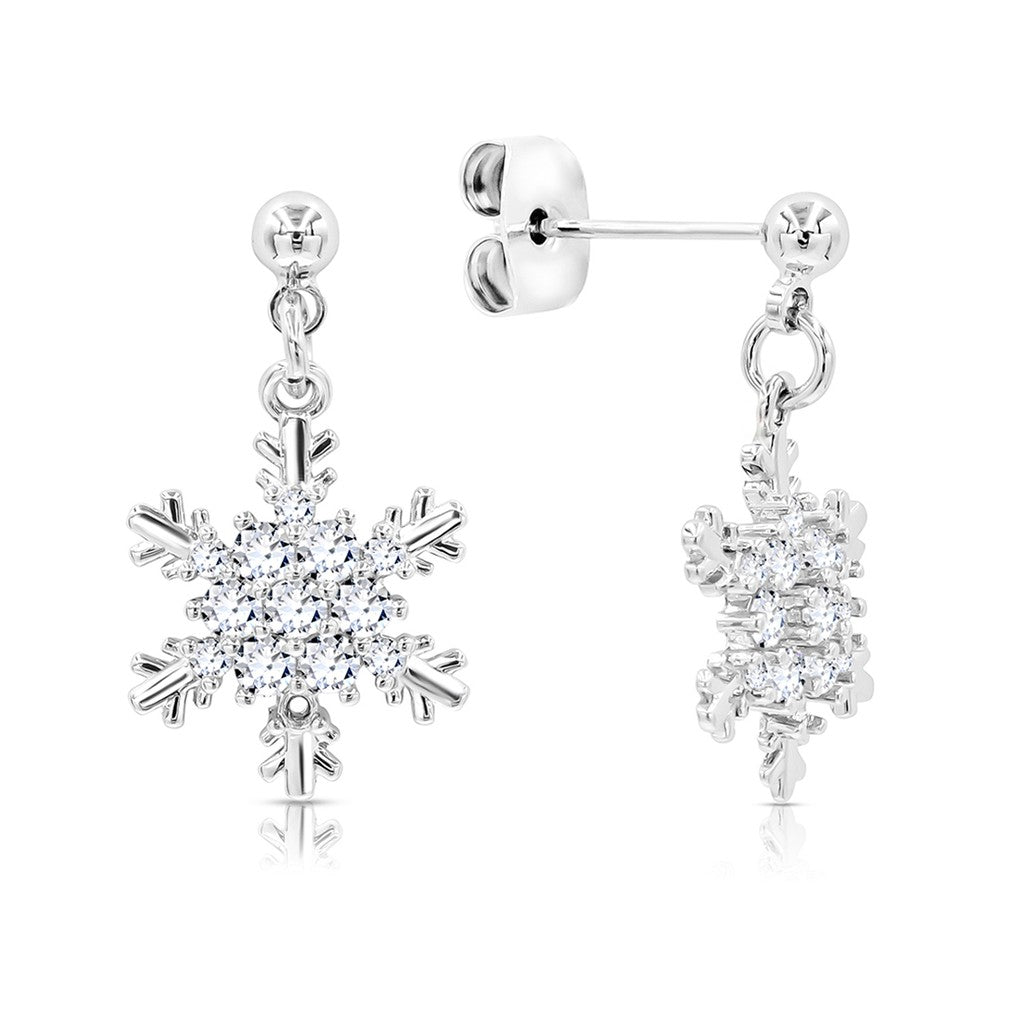 SO SEOUL 'Let it Snow' Cubic Zirconia Snowflake Dangle Stud Earrings
