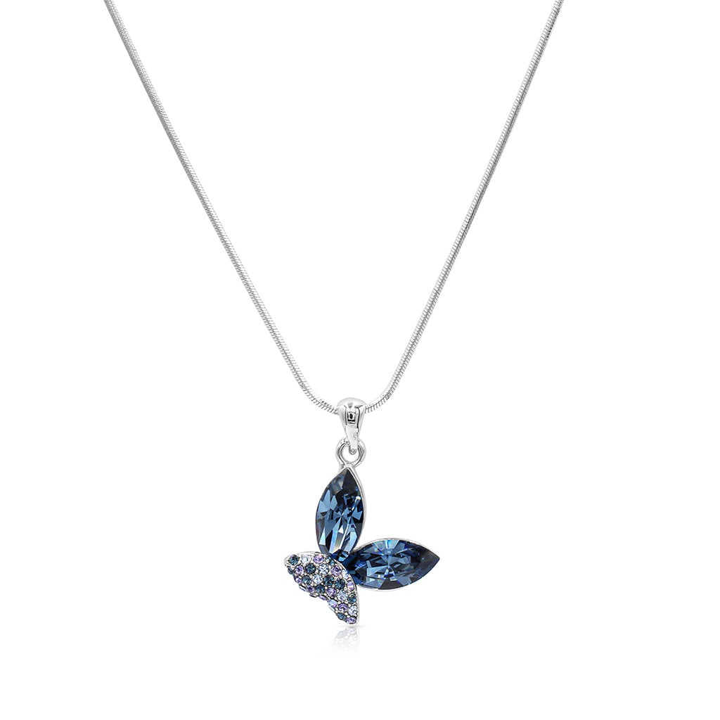 SO SEOUL Caria Butterfly Moonlight and Montana Swarovski® Crystal Pendant Chain Necklace