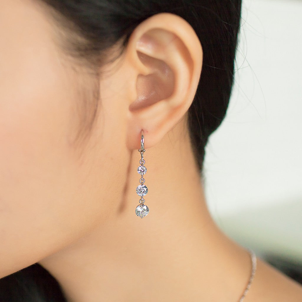 SO SEOUL Athena Versatile Triple Solitaire Cubic Zirconia Diamond Simulant Hoop Earrings and Pendant Necklace Set