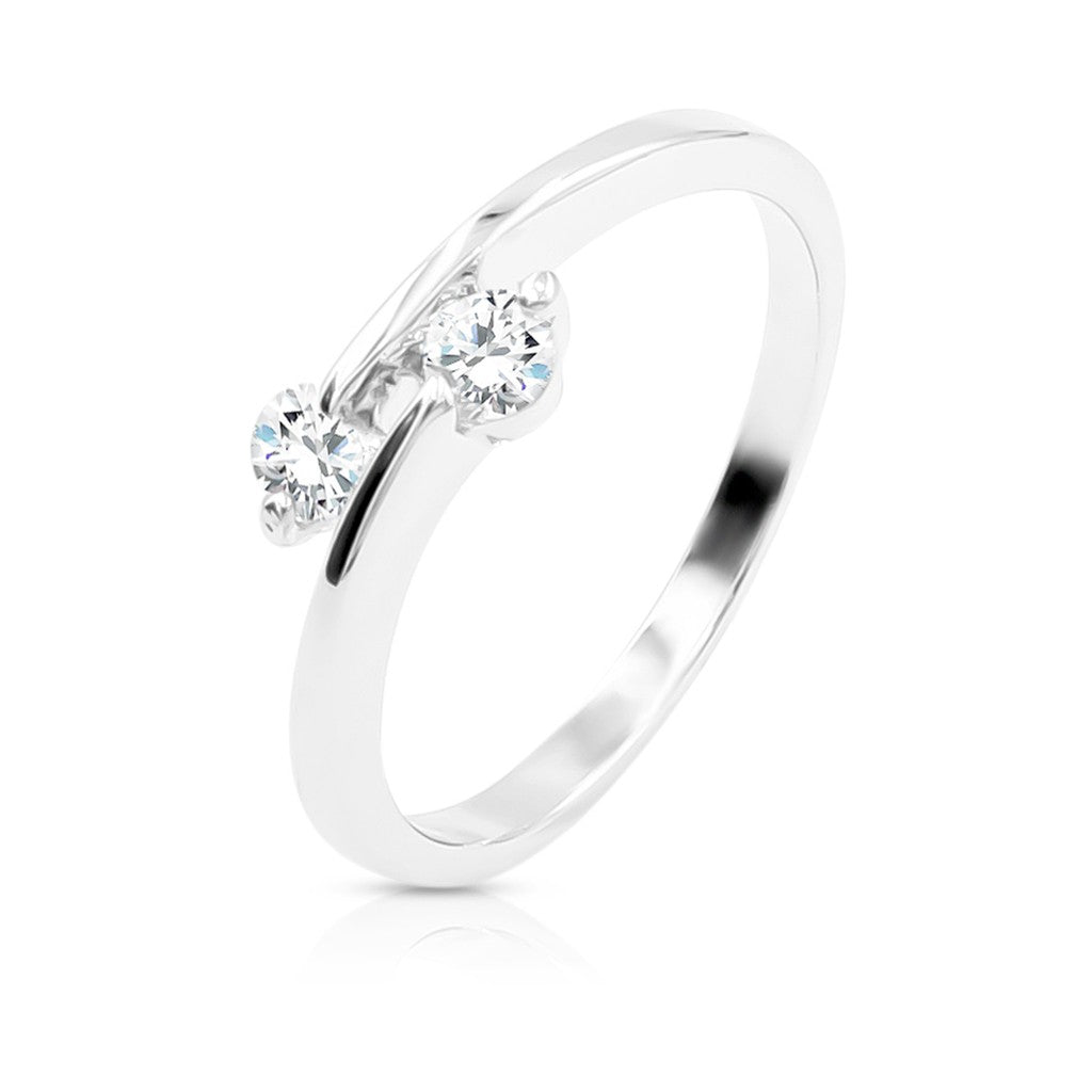 SO SEOUL Artemis Double Mini 0.1 CARAT Round Brilliant Cut Diamond Simulant Solitaire Silver Ring