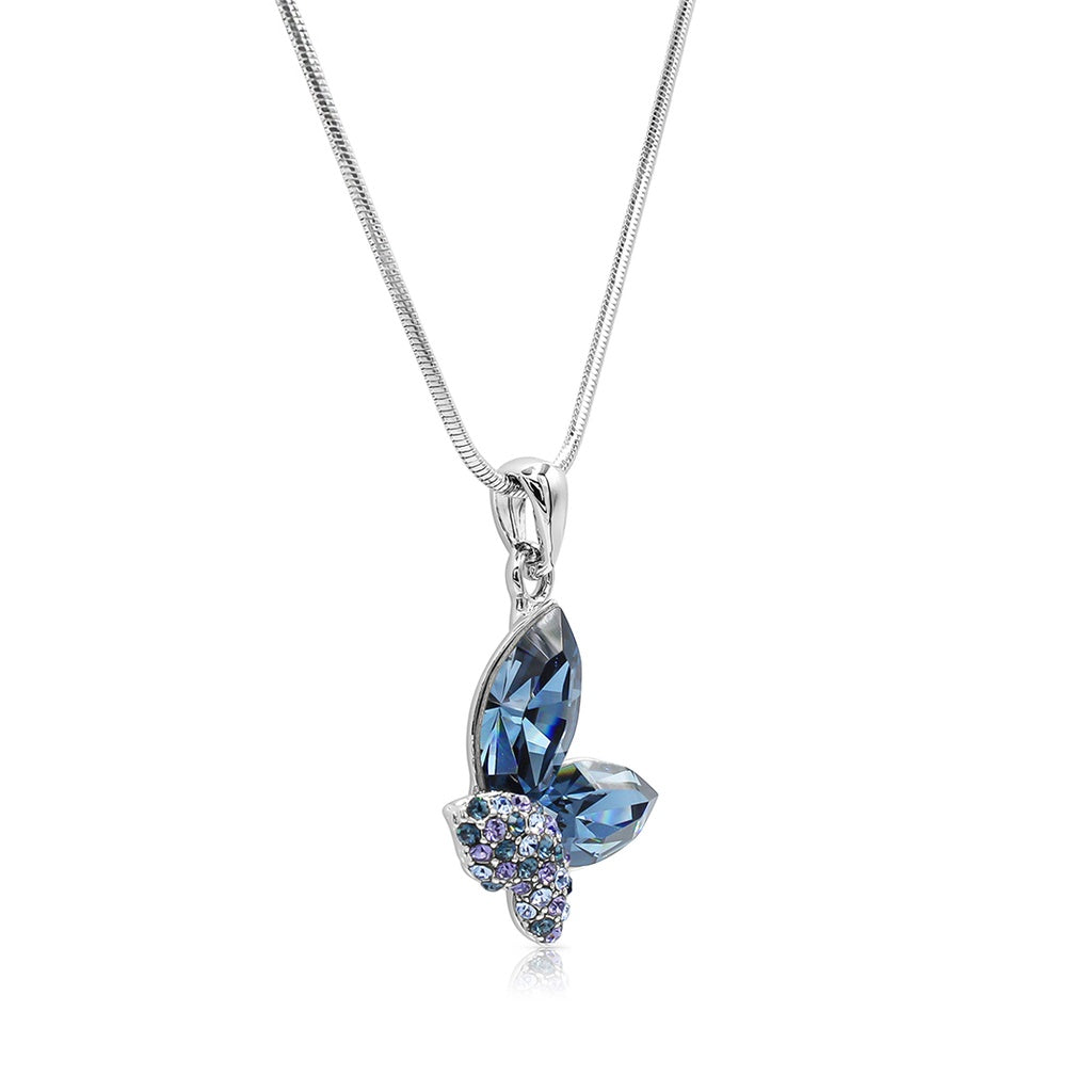 SO SEOUL Caria Butterfly Moonlight and Montana Swarovski® Crystal Pendant Chain Necklace