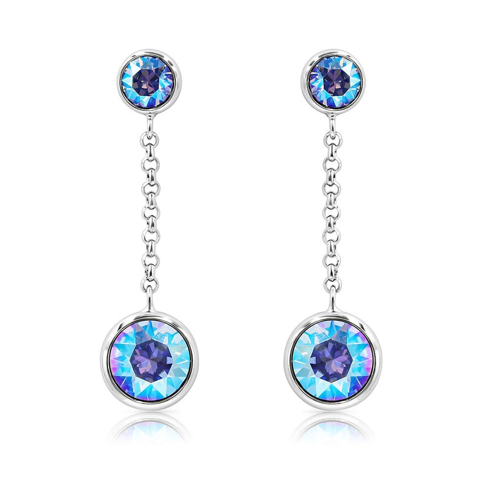 SO SEOUL Bella Light Sapphire or Light Siam Shimmer Swarovski® Crystal and Silver Chain Dangle Earrings