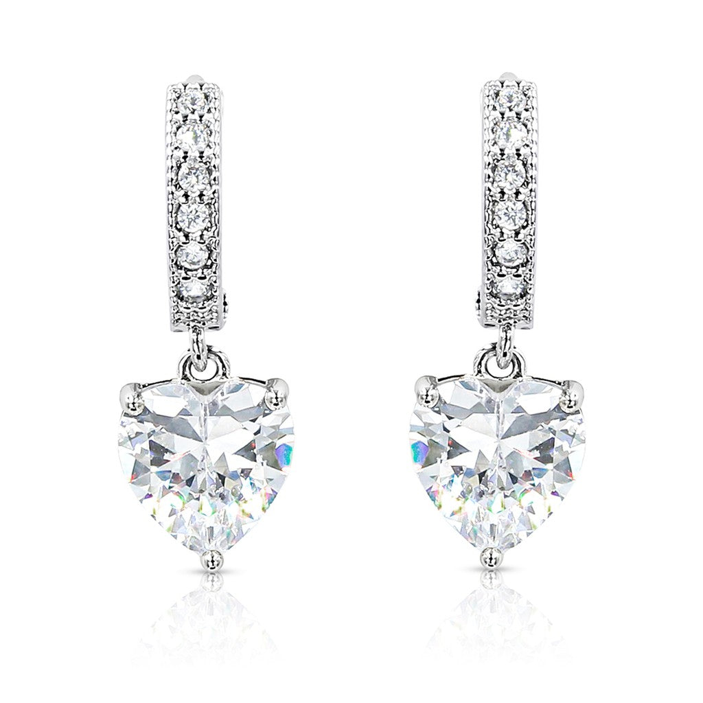 SO SEOUL Harley Huggie Heart-Shaped Diamond Simulant Single Diamante Row Drop Earrings