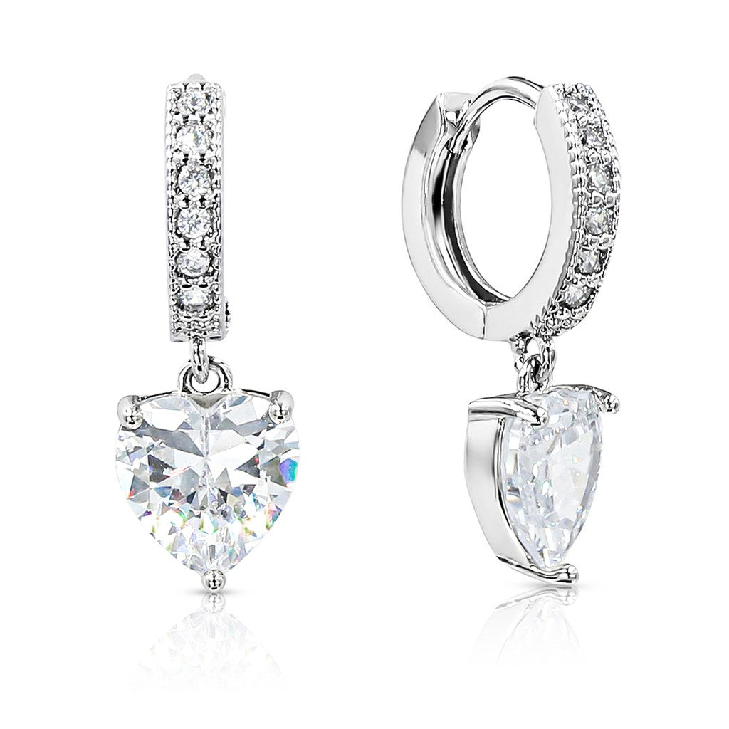 SO SEOUL Harley Huggie Heart-Shaped Diamond Simulant Single Diamante Row Drop Earrings
