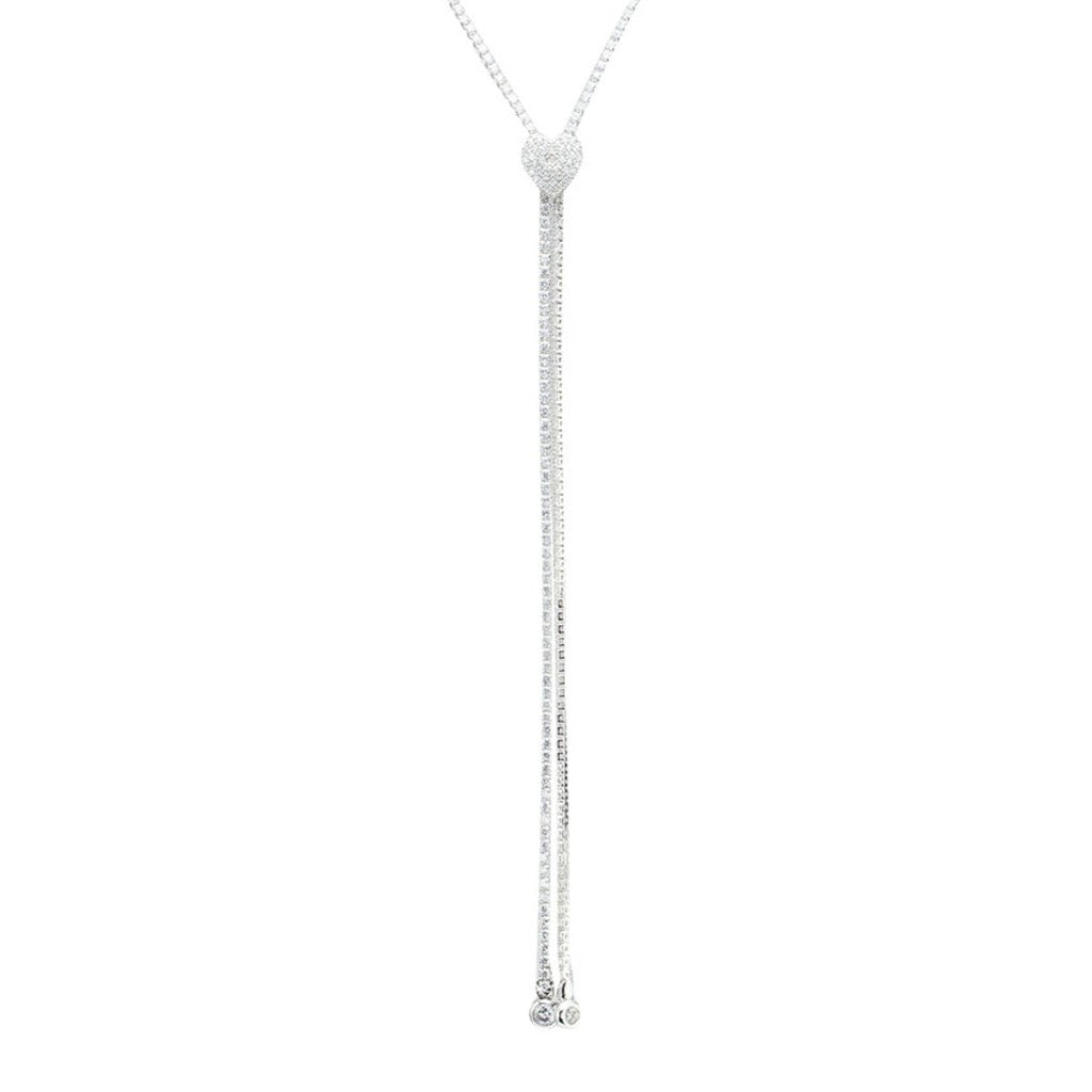 SO SEOUL Sequoia Love Heart - Diamond Simulant Cubic Zirconia Adjustable Lariat Necklace