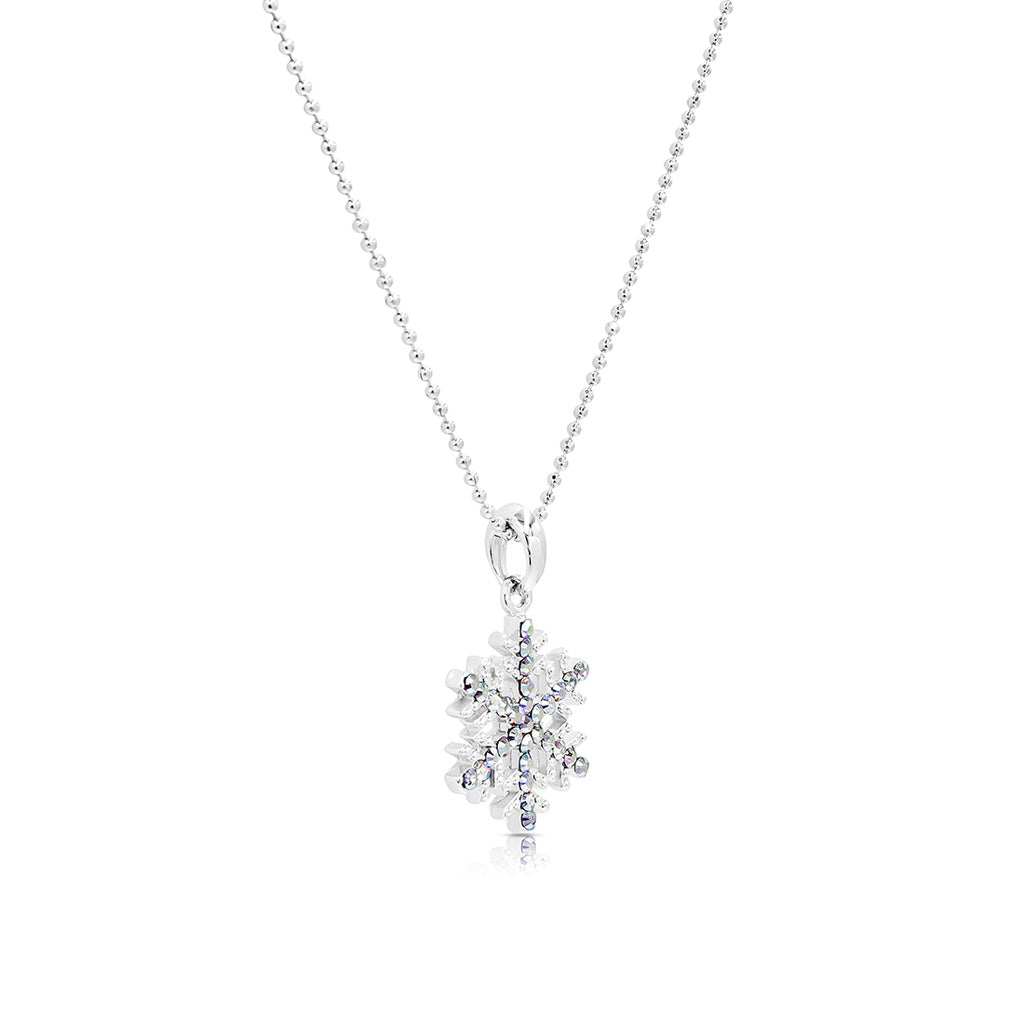 SO SEOUL 'Let it Snow' Jewelry Set with Snowflake Aurore Boreale Crystal Pendant Necklace and Stud Earrings