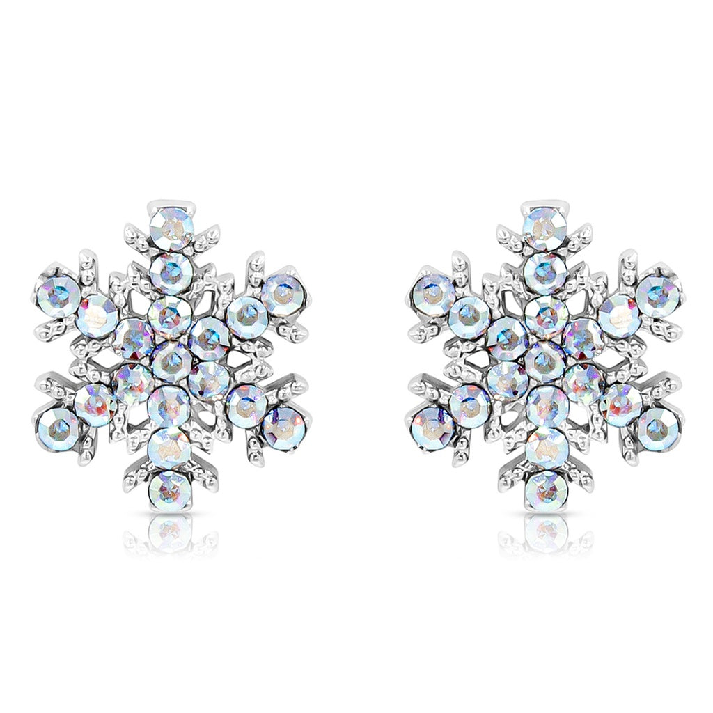 SO SEOUL 'Let it Snow' Jewelry Set with Snowflake Aurore Boreale Crystal Pendant Necklace and Stud Earrings