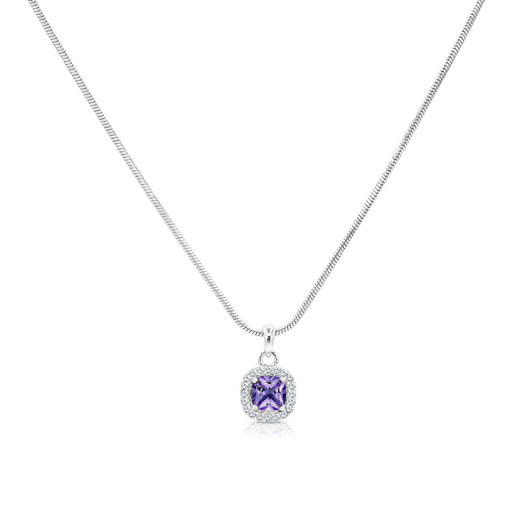 SO SEOUL Cushion-Cut Halo Pendant Necklace with Square Diamond Simulant Cubic Zirconia
