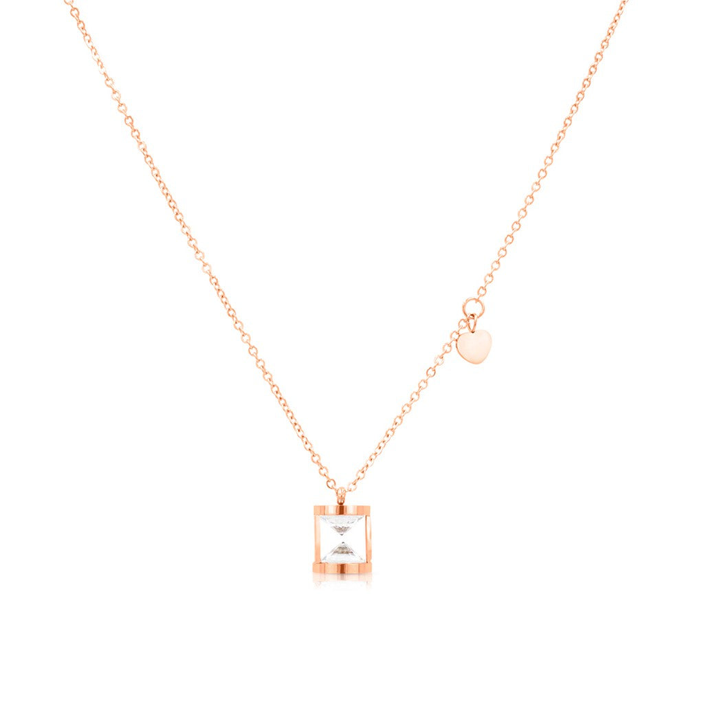 SO SEOUL Eleanor Rose Gold-Tone Necklace with Hourglass Pendant and Sideways Heart Diamond Simulant Accent