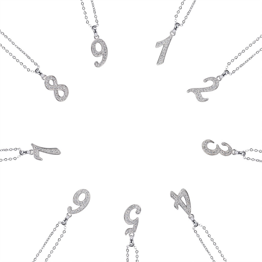 SO SEOUL Lucky Number Series - Austrian White Crystal Numerical Pendant Necklaces (1-9)