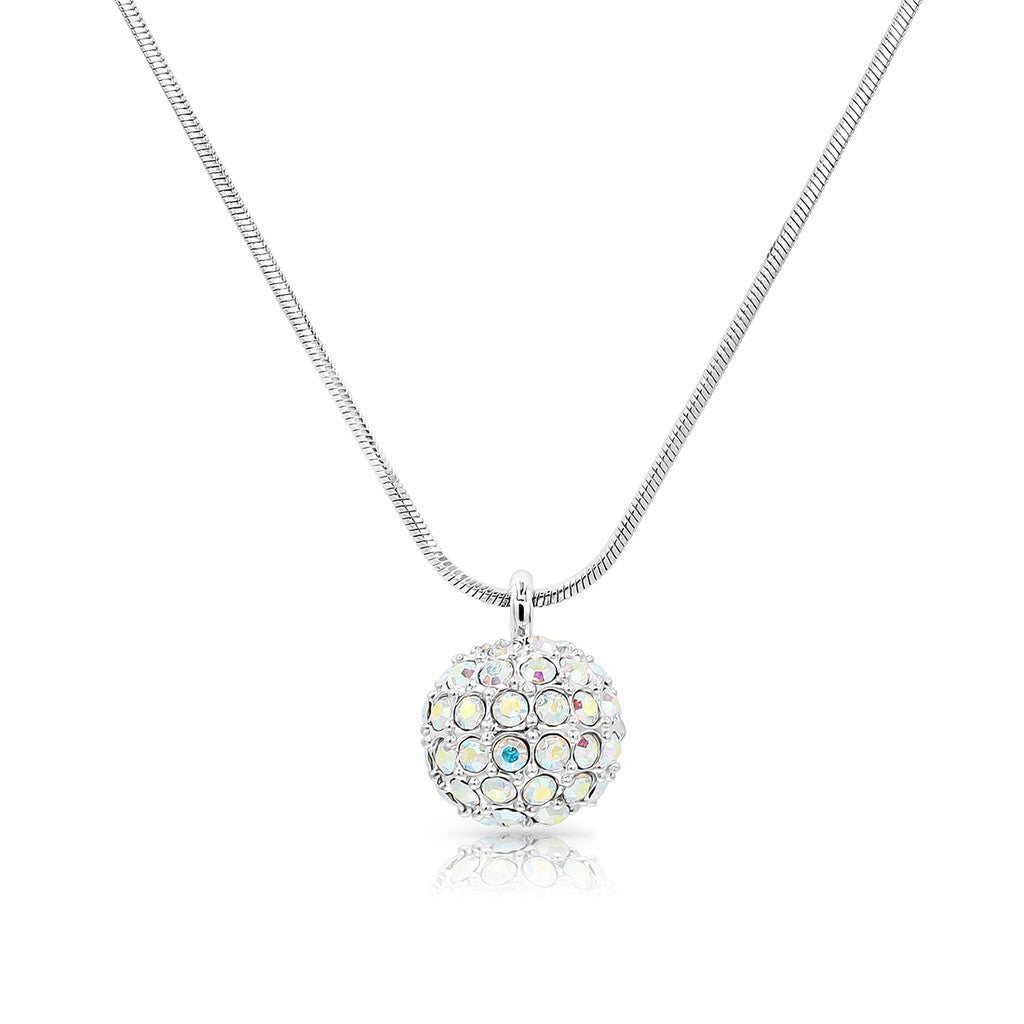 SO SEOUL Arwen Lollipop 3D Oversized Pavé Ball Swarovski® Aurore Boreale Crystal Pendant Chain Necklace