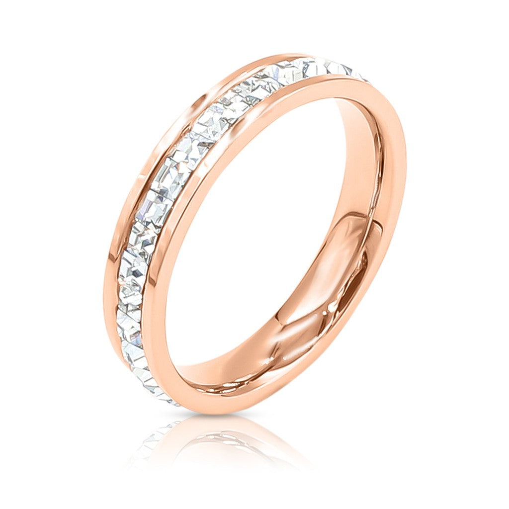 SO SEOUL Allista Classic Single-Band Rose Gold Ring with Emerald Square-Cut Diamond Simulant Cubic Zirconia