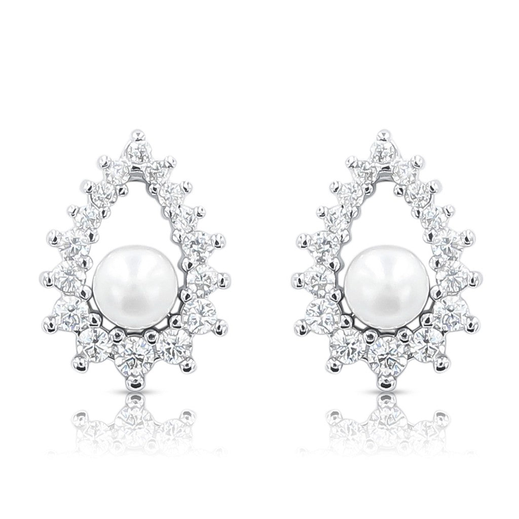 SO SEOUL Everleigh Pearl Halo Pendant with Diamond Simulant Cubic Zirconia Stud Earrings