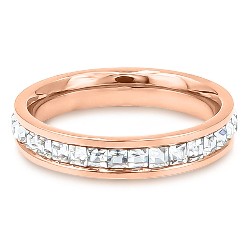 SO SEOUL Allista Classic Single-Band Rose Gold Ring with Emerald Square-Cut Diamond Simulant Cubic Zirconia