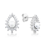 Load image into Gallery viewer, SO SEOUL Everleigh Pearl Halo Pendant with Diamond Simulant Cubic Zirconia Stud Earrings
