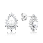 SO SEOUL Everleigh Pearl Halo Pendant with Diamond Simulant Cubic Zirconia Stud Earrings