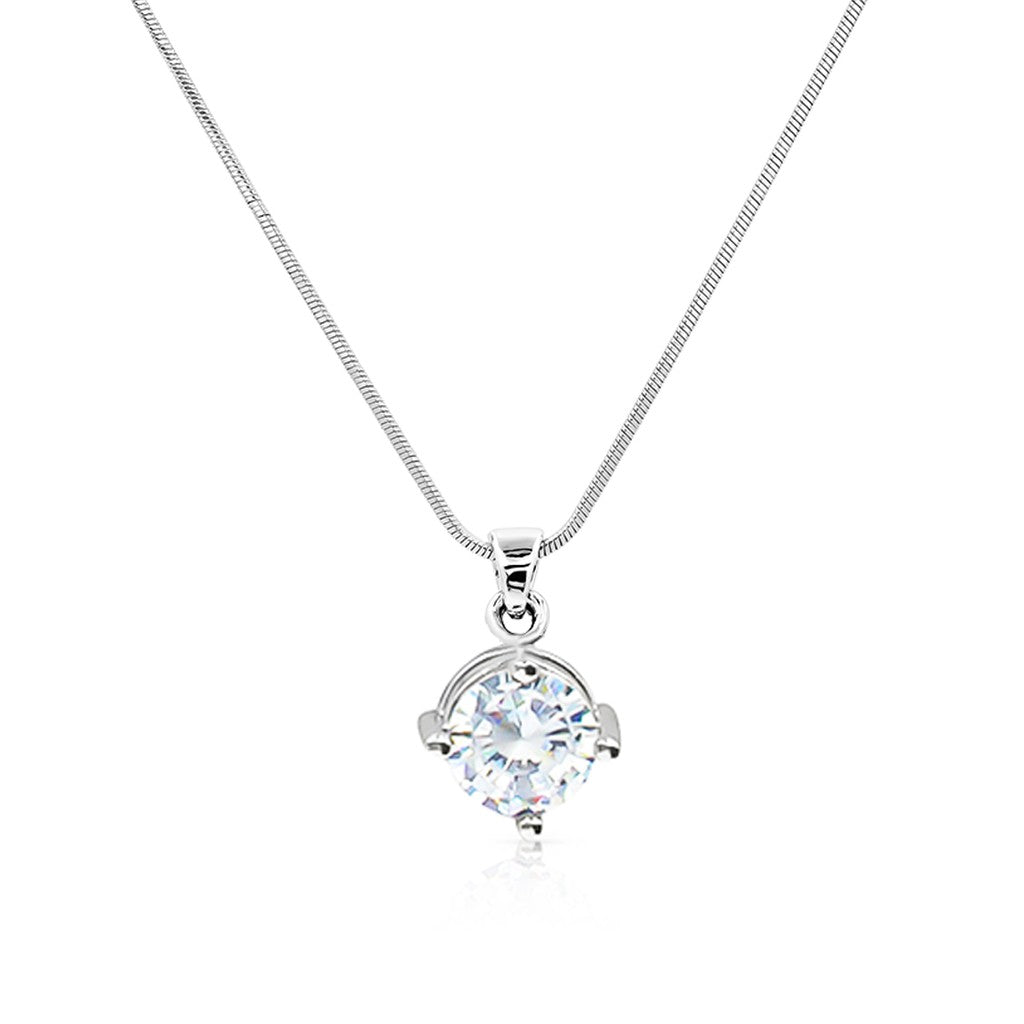 SO SEOUL Athena 2.0 CARAT Round Brilliant-Cut Diamond Simulant Zirconia Solitaire Pendant and Drop Earrings Jewelry Set