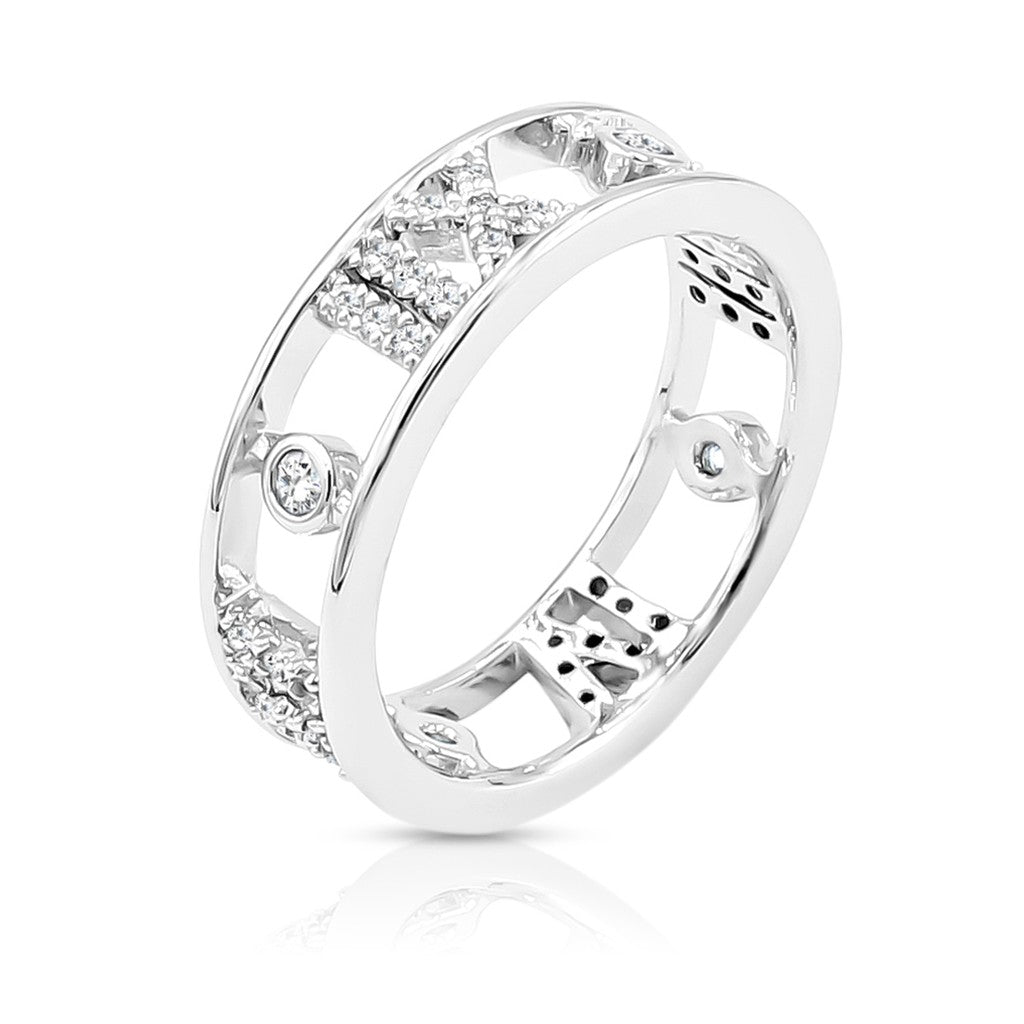 SO SEOUL Valeria Wide Band Ring Encrusted with Diamond Simulant Cubic Zirconia in Silver